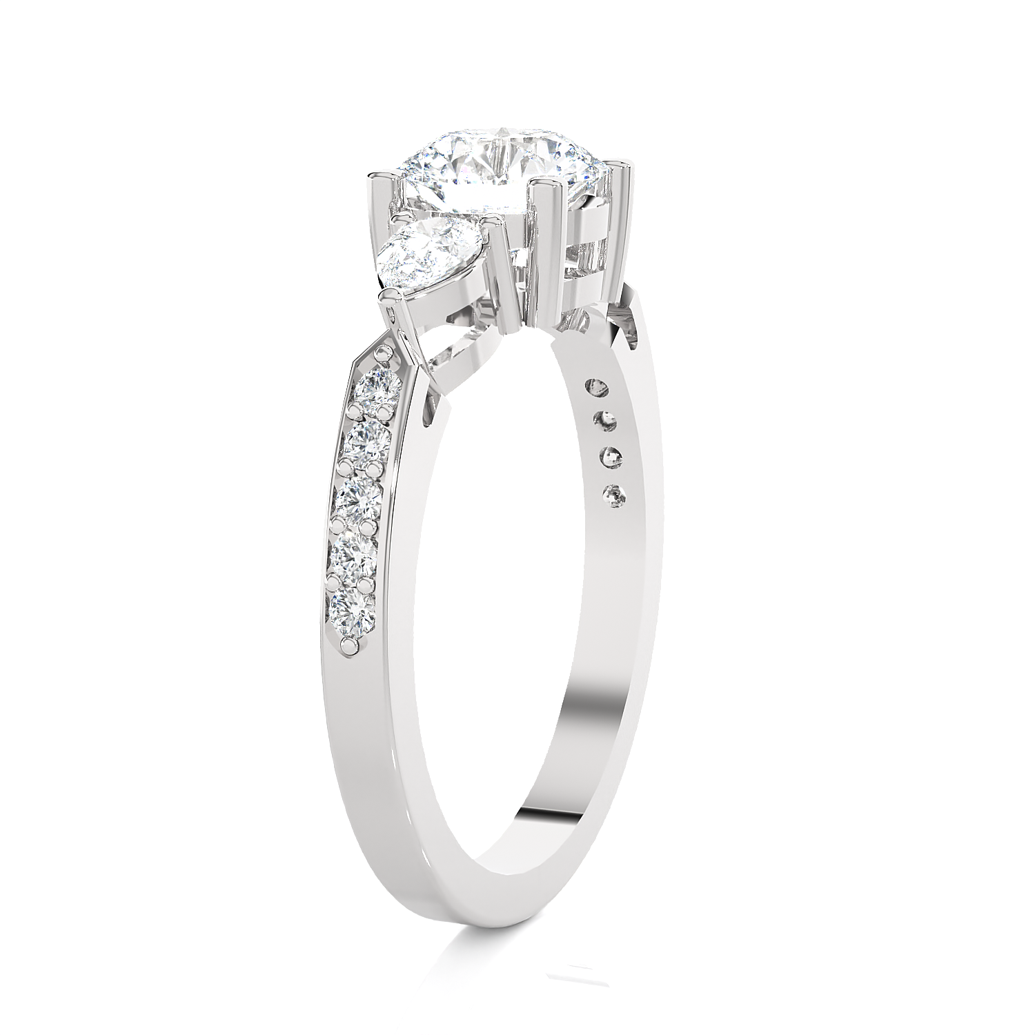 1 1/2 ctw Round with Pear-Shaped Three Stone Lab Grown Diamond Ring