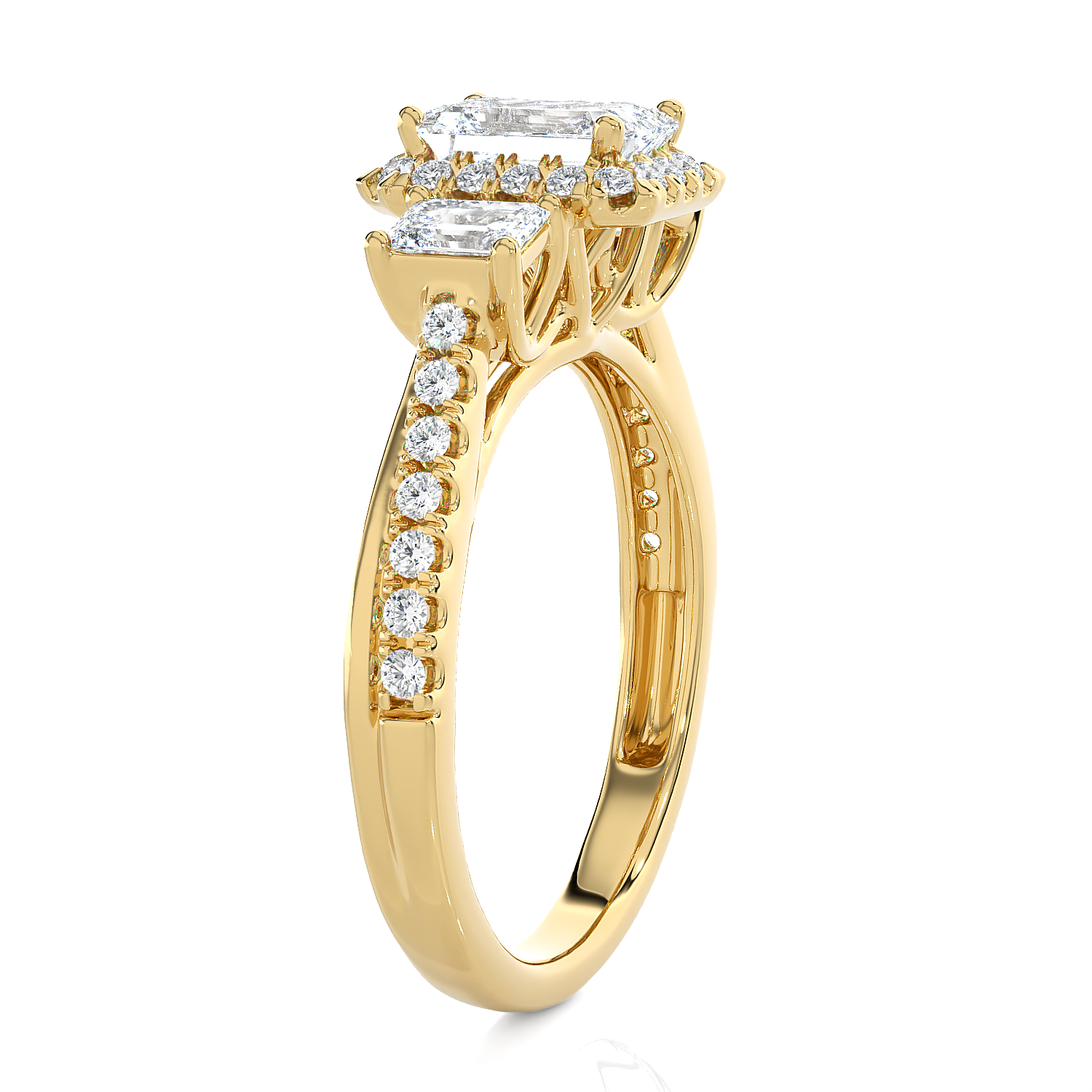 Emerald-Cut With Tapered Baguette Three Stone Lab Grown Diamond Ring