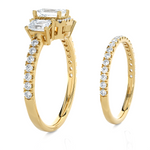 1 1/2 ctw Emerald-Cut Three Stone Lab Grown Diamond Halo Bridal Set Ring