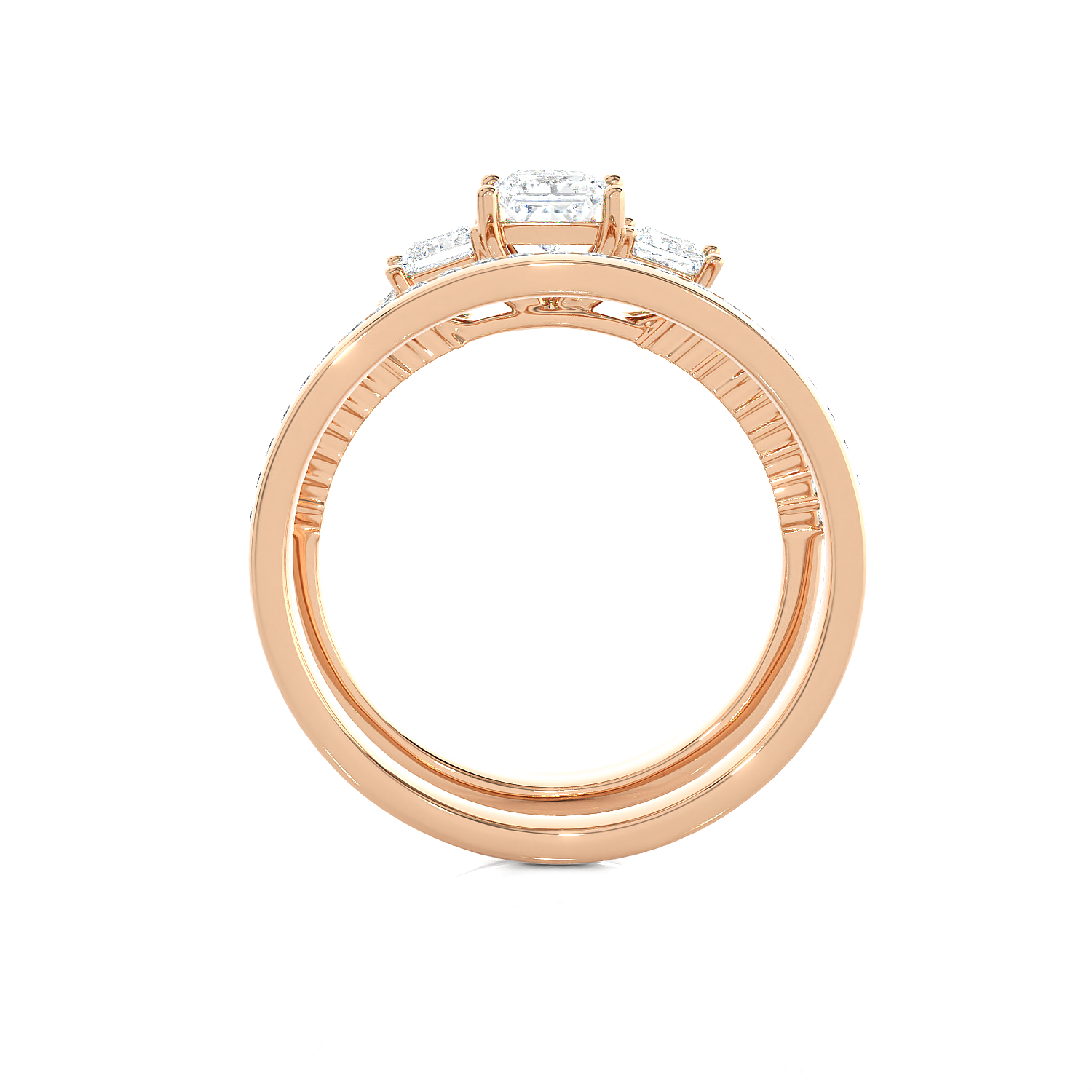 1 1/4 ctw Princess-Cut Three Stone Lab Grown Diamond Side Stone Bridal Set Ring