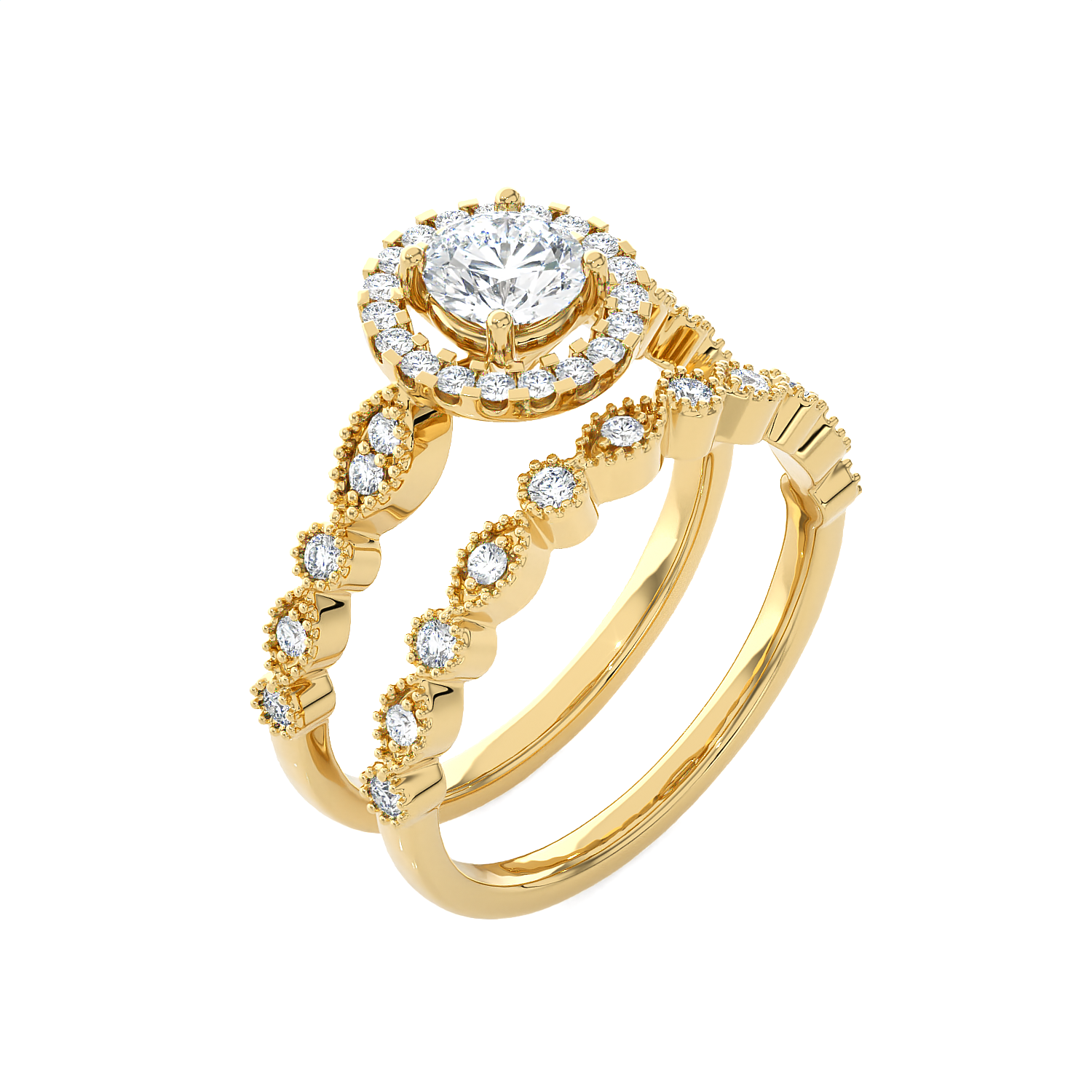 7/8 ctw Round Lab Grown Diamond Halo Bridal Set Ring