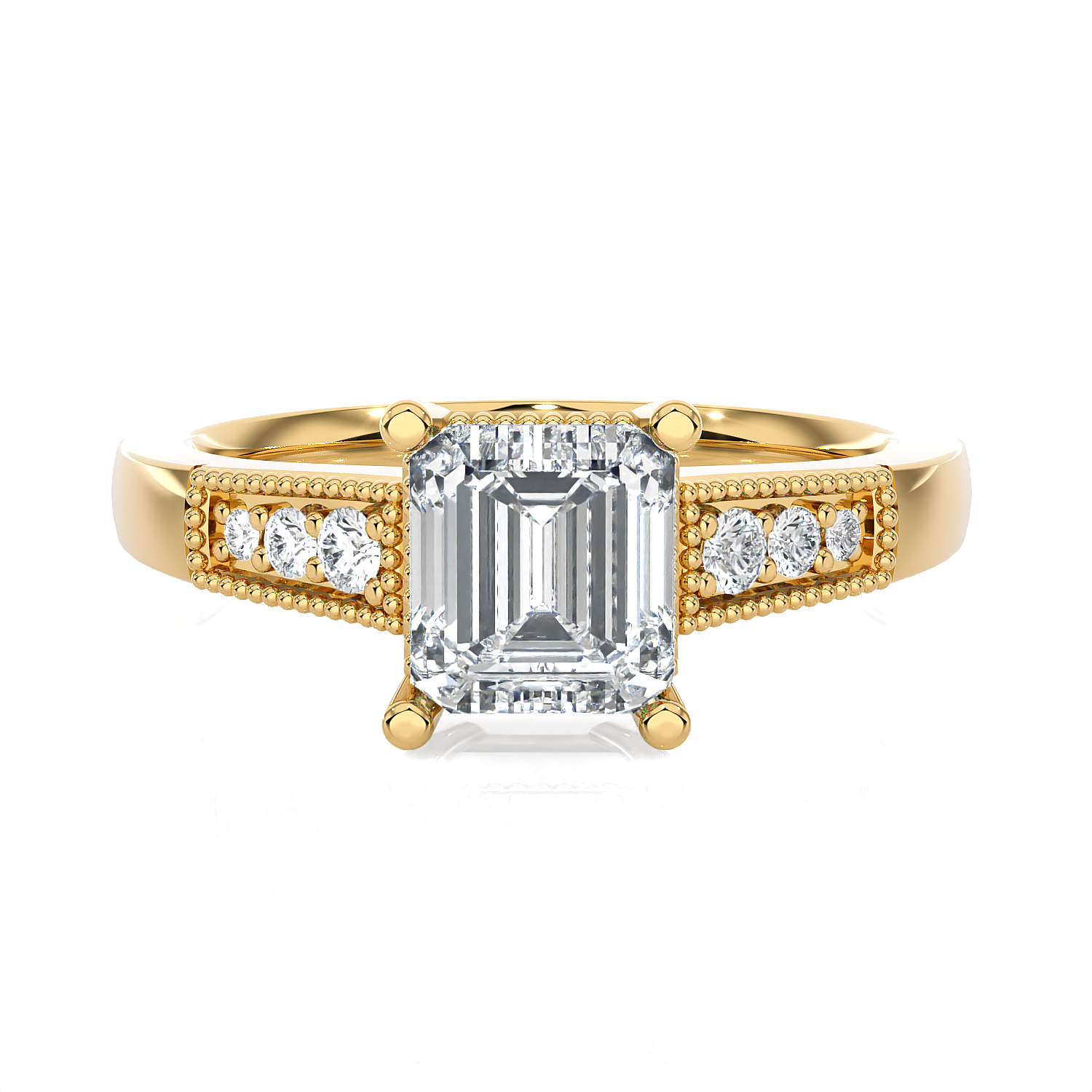 Emerald-Cut Lab Grown Diamond Side Stone Engagement Ring