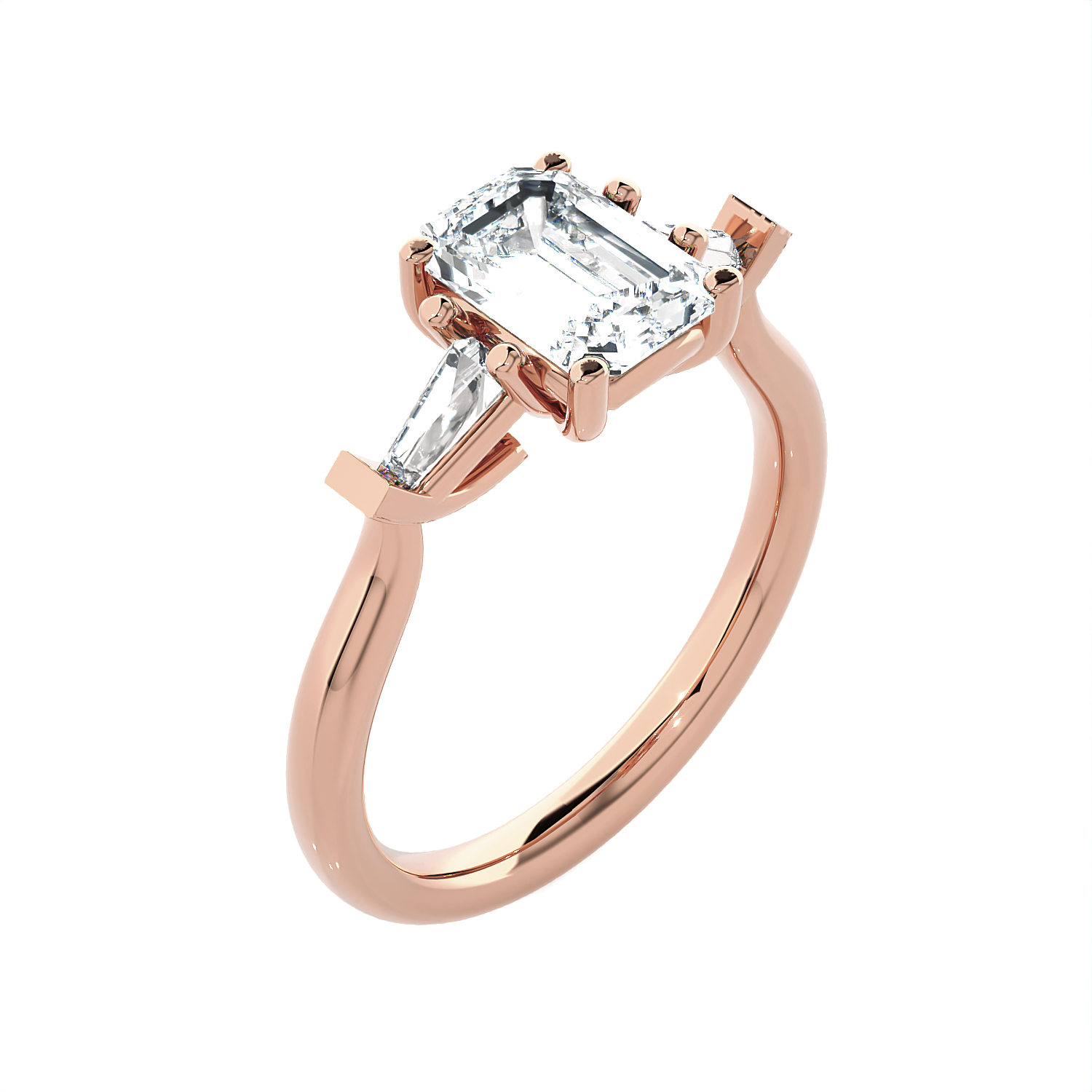 Emerald-Cut with Tapered Baguette Three Stone Lab Grown Diamond Ring