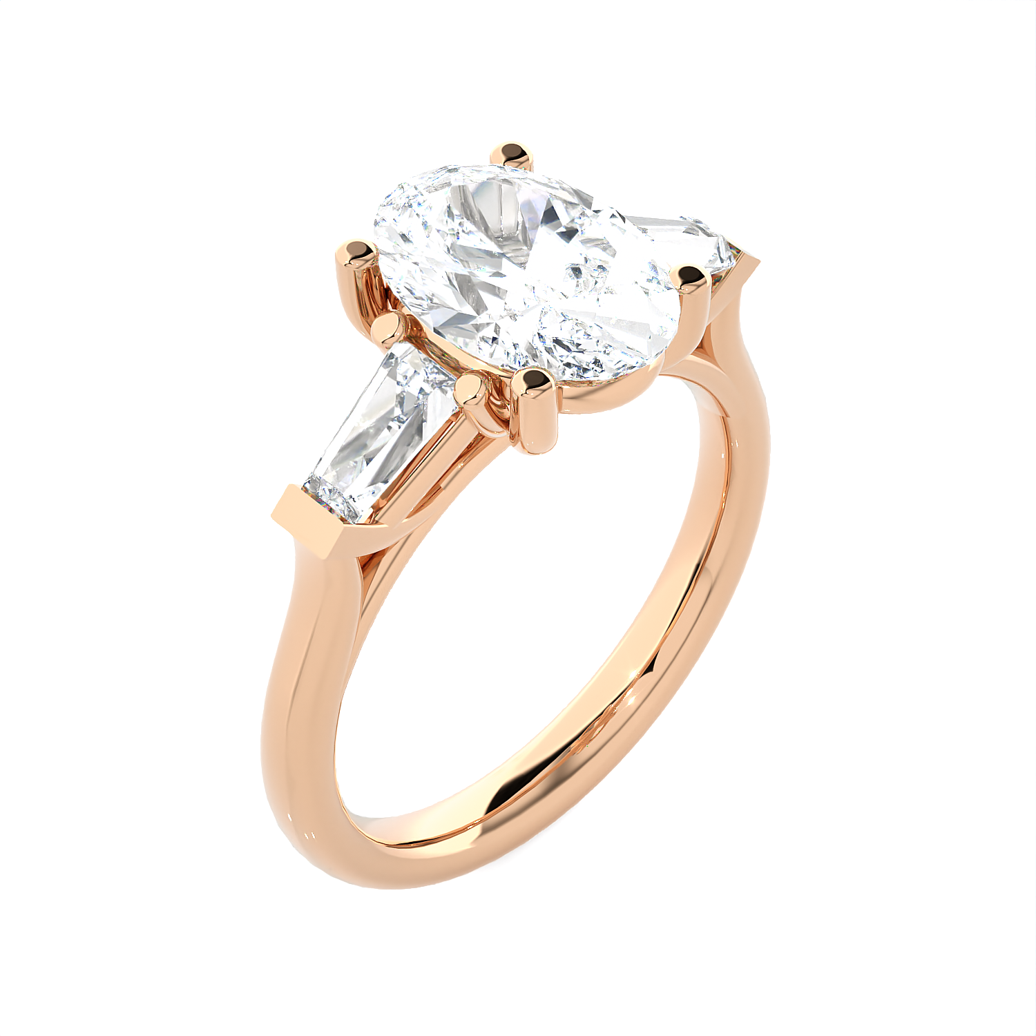 Oval With Tapered Baguette Three Stone Lab Grown Diamond Ring