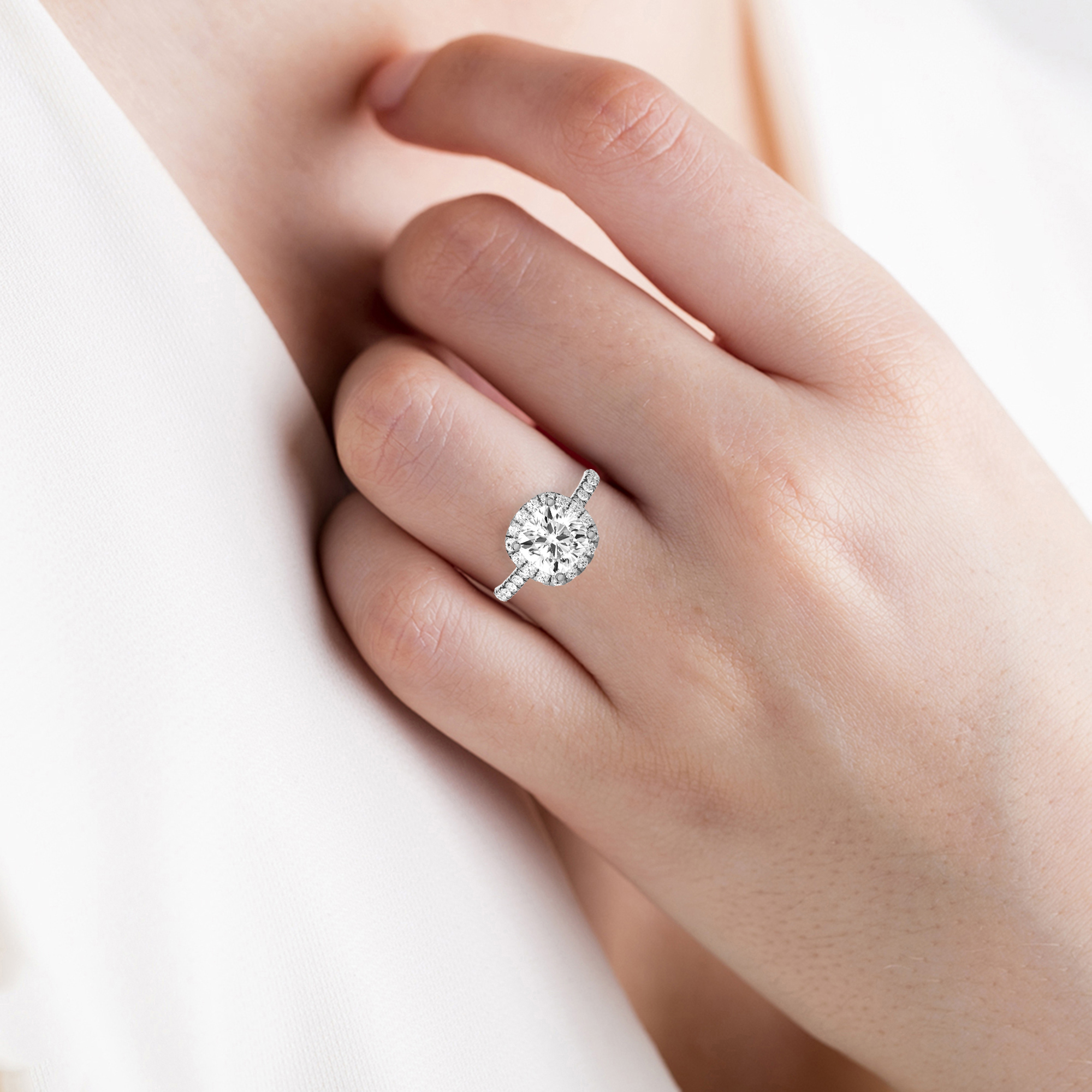 Cushion-Cut Lab Grown Diamond Halo Engagement Ring