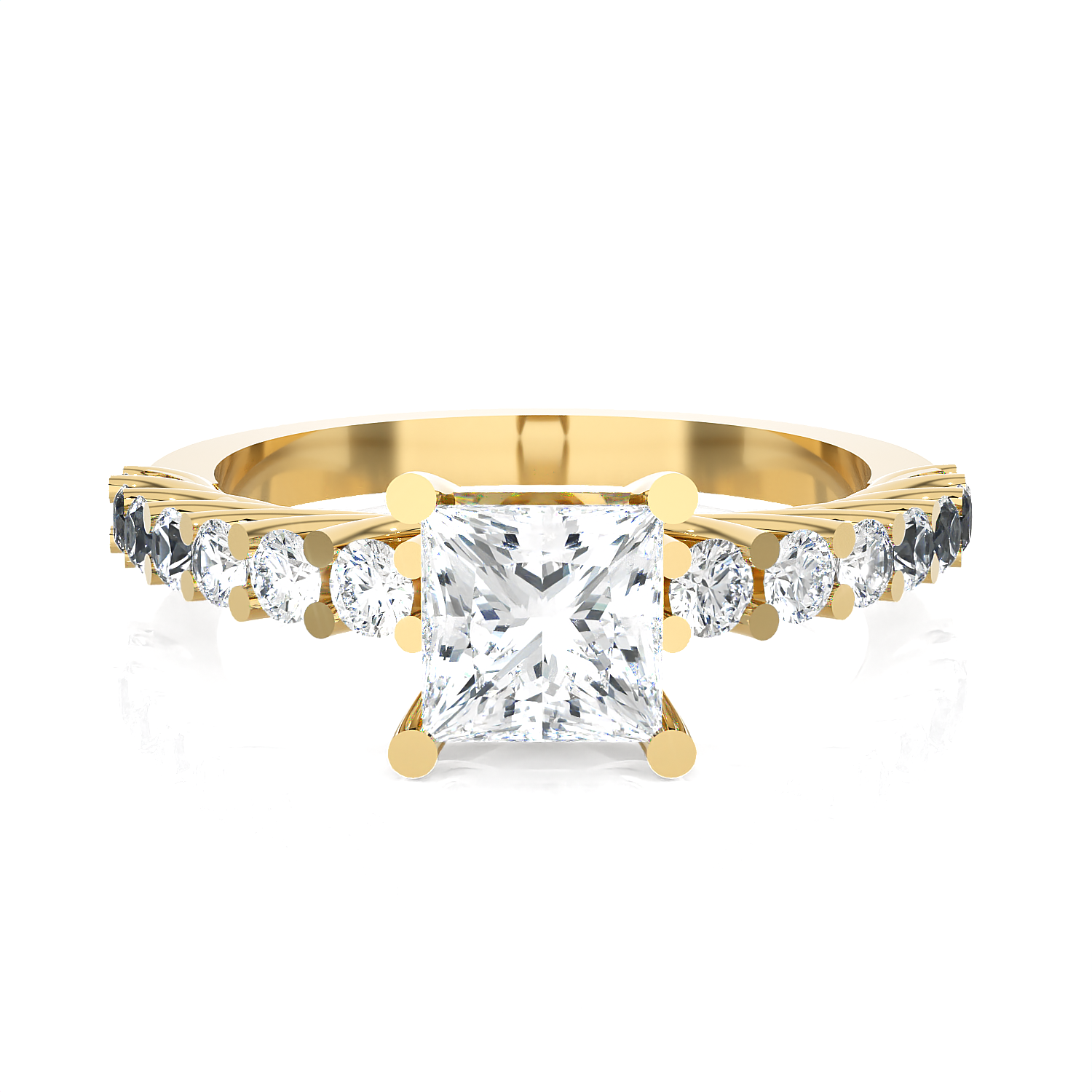 Princess-Cut Lab Grown Diamond Side Stone Engagement Ring