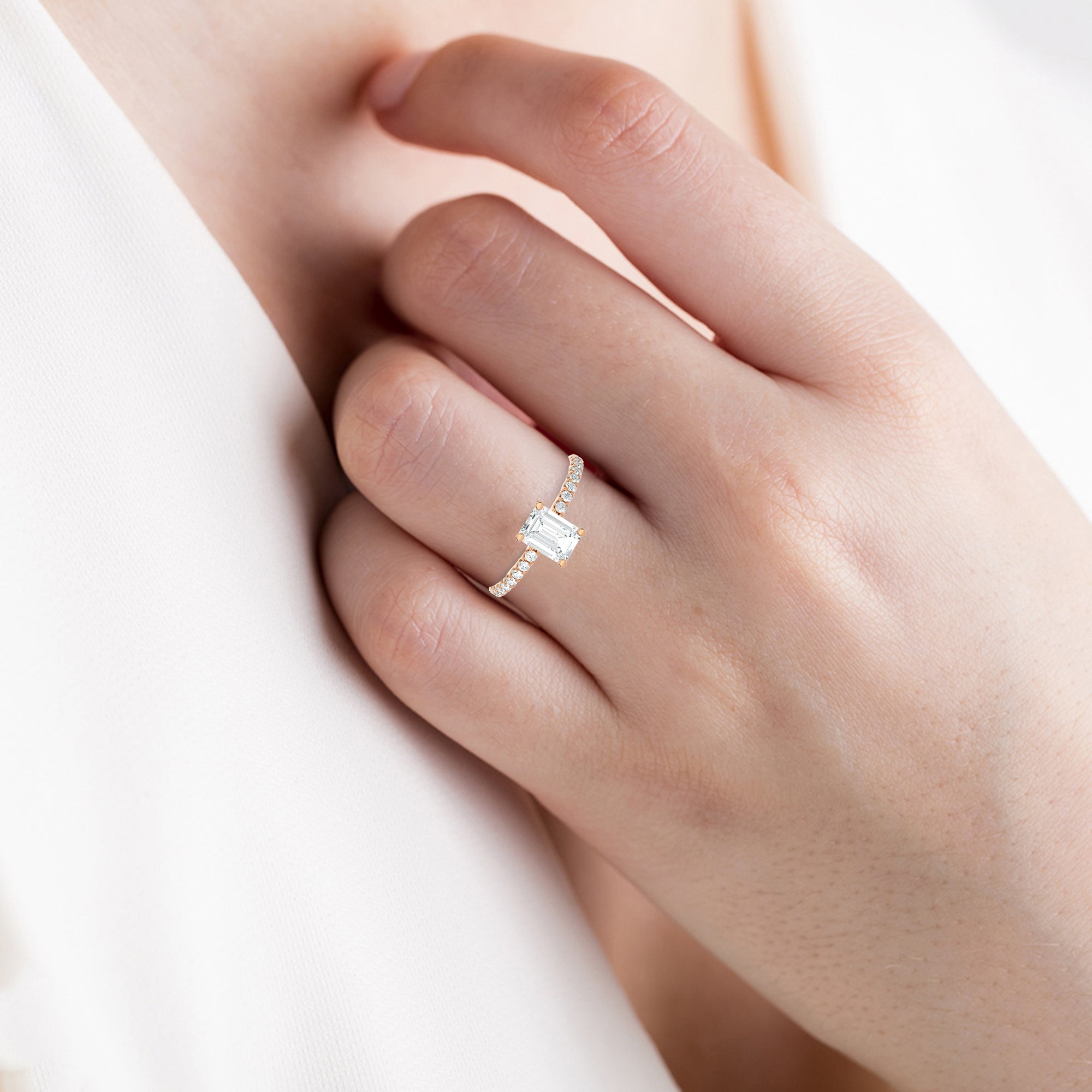 1 1/3 ctw Emerald-Cut Lab Grown Diamond Side Stone Engagement Ring